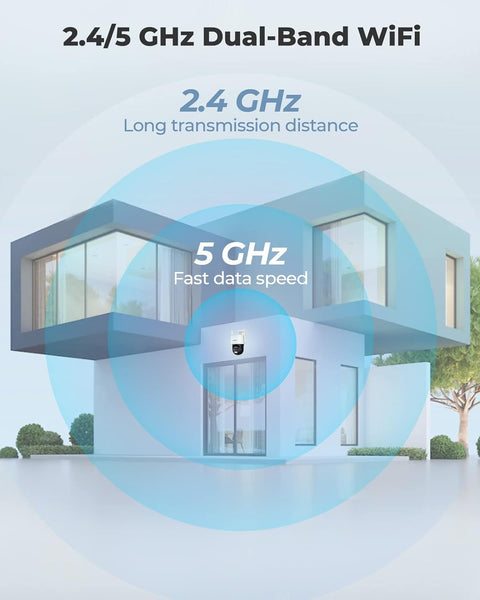Beveiligingscamera - WiFi-beveiligingscamera - Camerabewaking - 4K Wi-Fi 6 - voor Buiten - met Dubbele Lens - 6X Hybride Zoom - 360° Zicht - Detectie van Personen - Voertuigen - Dieren - Automatisch Volgen - Kleurennachtzicht - Wit
