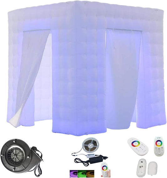 SAYOK Opblaasbaar fotostand-huis met LED-licht en luchtblazer | 2,5m draagbaar fotostand-decorat voor feest-bruiloft-evenement (Twee deuren)