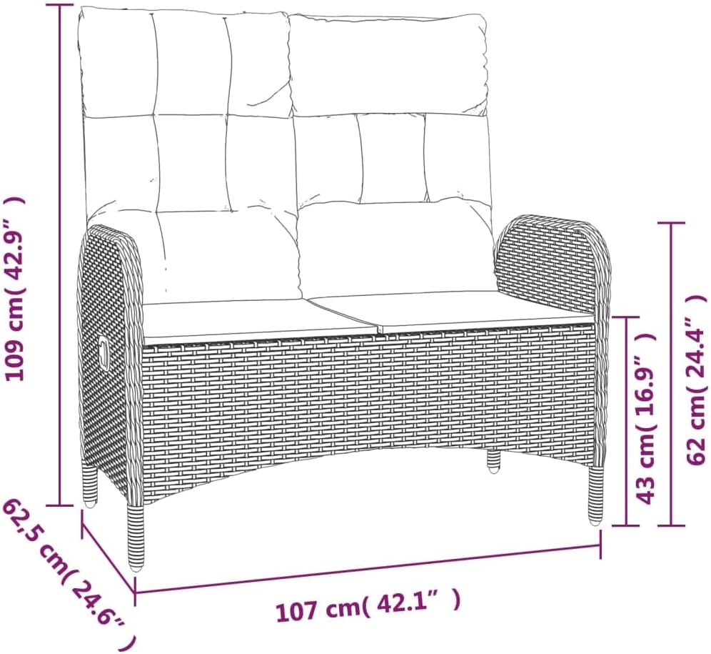 vidaXL 3-piece Garden set with cushions poly rattan grey - QUORE