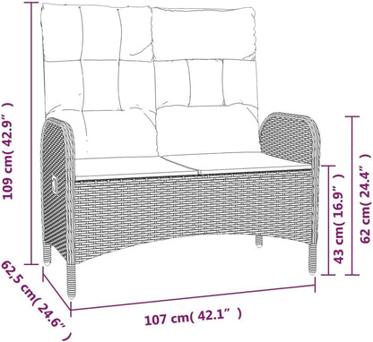 vidaXL 3-piece Garden set with cushions poly rattan grey - QUORE