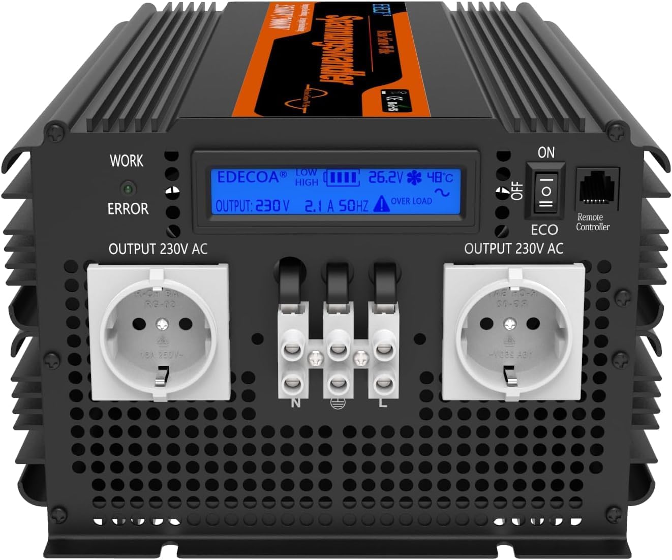 EDECOA Omvormer, 3500 W/7000 W, 24 V, 230 V, zuivere sinus, spanningsomvormer en lcd-scherm met afstandsbediening, voor camper, zonne-installatie, power omvormer