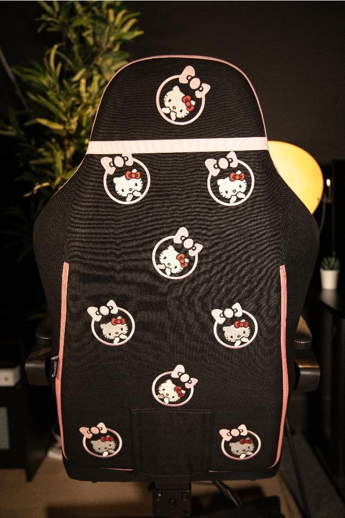 Konix Hello Kitty Gaming-bureaustoel, zithoek 150 graden, frame van hout en metaal, kussens, voetensteun, zwart en roze