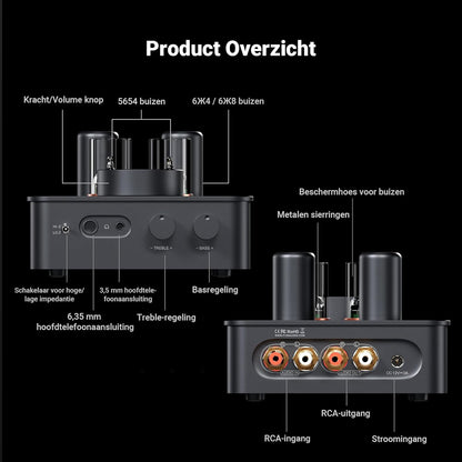 Fosi Audio GR70 Buizen Hoofdtelefoonversterker, Authentieke Buizenversterking met Vacuum, Mini HiFi Voorversterker voor Home Audio, 3.5mm & 6.35mm Jacks, Ondersteuning 16-300 ohm Impedantie