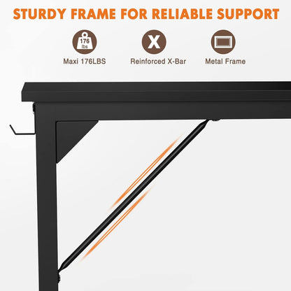 Klein computerbureau, klein kantoorbureau, 70 cm, schrijfbureau, thuiskantoor, kleine ruimte, bureau, studietafel, moderne eenvoudige stijl, werktafel met opbergtas en ijzeren haak, houten bureau voor