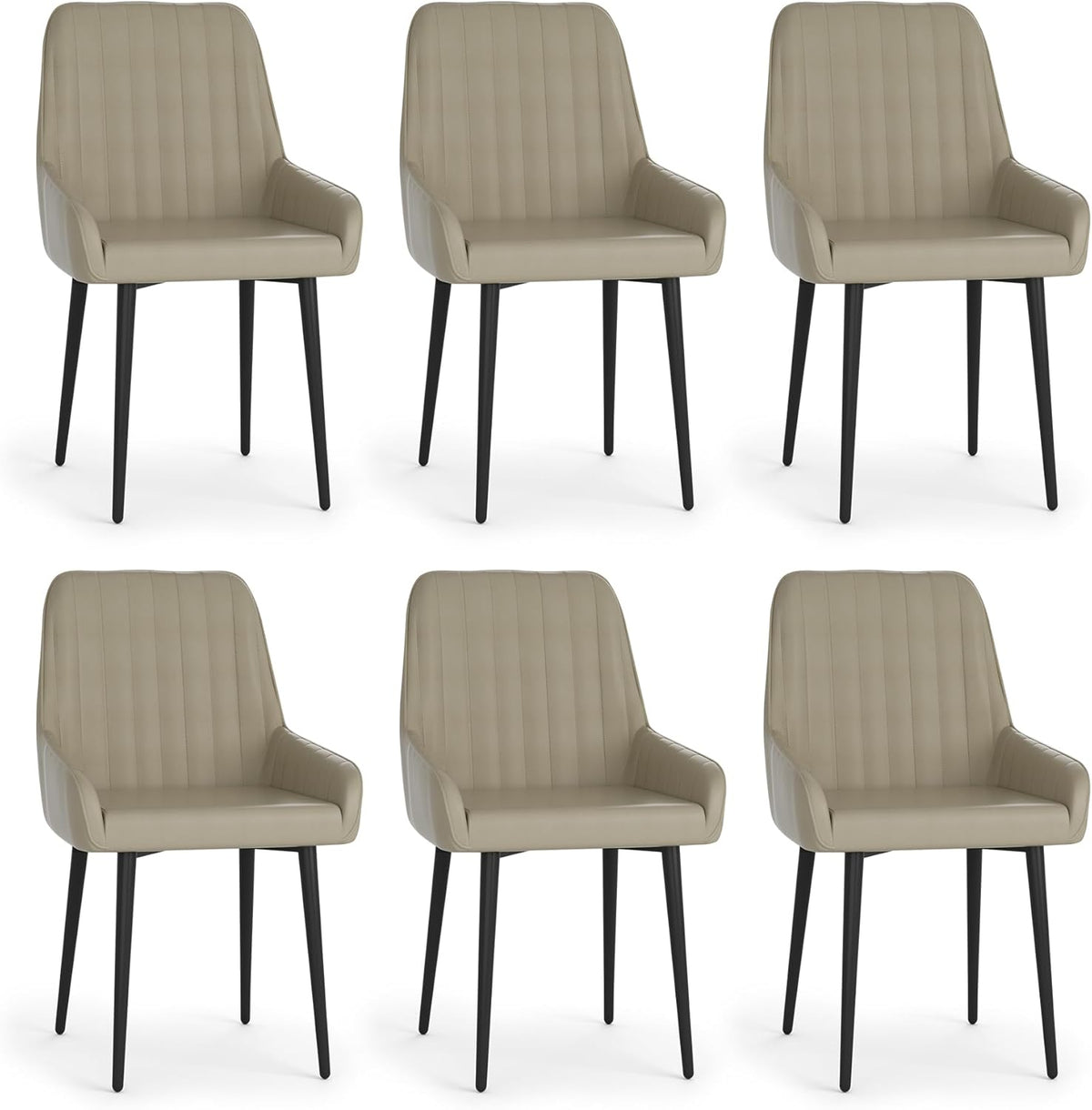 Set van 6 eetkamerstoelen, kunstleer, gestoffeerde stoel, armleuningstoel, keukenstoel met rugleuning, armleuningstoel met metalen poten, stoel voor eetkamer, woonkamer, taupe