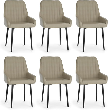 Set van 6 eetkamerstoelen, kunstleer, gestoffeerde stoel, armleuningstoel, keukenstoel met rugleuning, armleuningstoel met metalen poten, stoel voor eetkamer, woonkamer, taupe