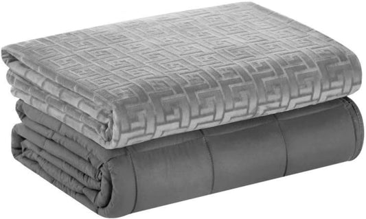 Gewogen deken met vervangbare hoes, glaskralen vullen gewogen deken voor volwassenen, angst zware deken (grijs, 150* 200cm, 9kg)