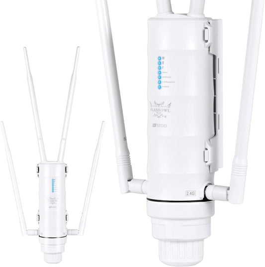 FLASHOWL Wifi-repeater voor buiten, 1200 Mbps waterdichte reikwijdte, signaalversterker en tuinrouter