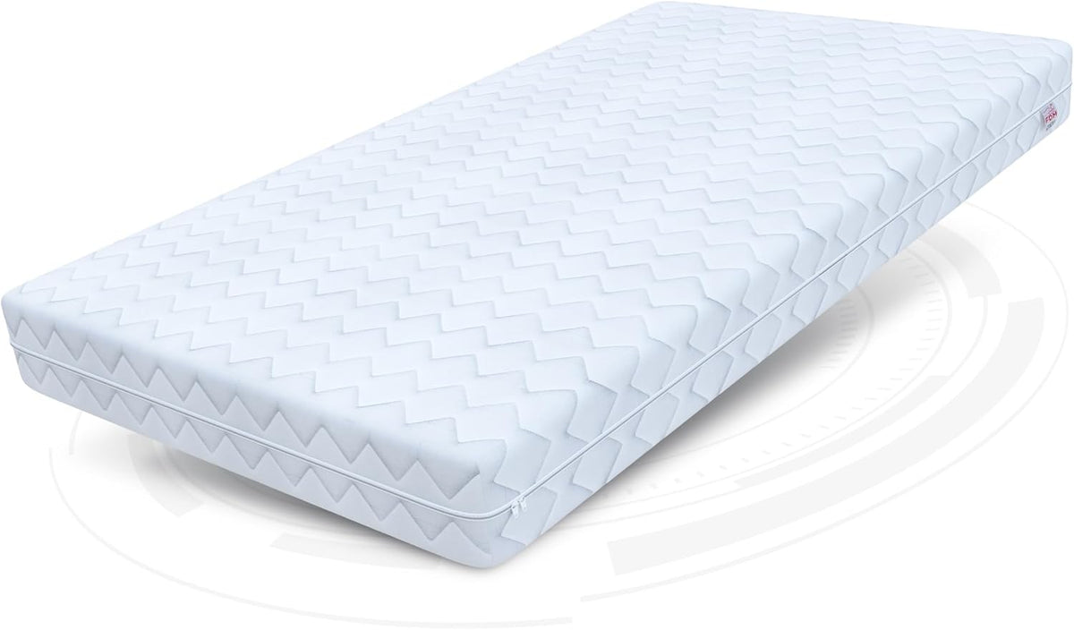 FDM Matras, 140 x 200 cm, hardheid H3/H4, hoogte 12 cm, koudschuimmatras, dubbelzijdige rolmatras, HR-schuim, 7 comfortzones, met hypoallergene, wasbare jersey overtrek, Oeko-Tex Verdura