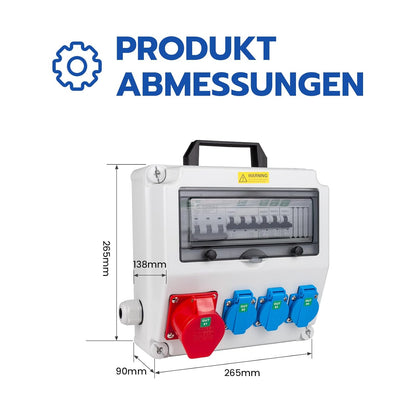 Bouwstroomverdeler met wifi-schakelaar type A, 40 A, 30 mA RCBO wandverdeler met CEE-stopcontact, 16 A, waterdicht, met handgreep voor verdeelkast (3 x 16 A 1P LS+1 x 16 A, 3P LS+ FI/LS met