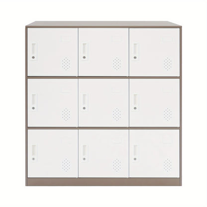 9-Door Heavy-Duty Lockable Metal Storage Cabinet with Card Slots & Key Lock - Modern Floor-Standing Office Cabinet with 9 Individual Compartments, 74.84KG/Shelf Capacity, Easy Assembly for Home Office, School, Business - Cont