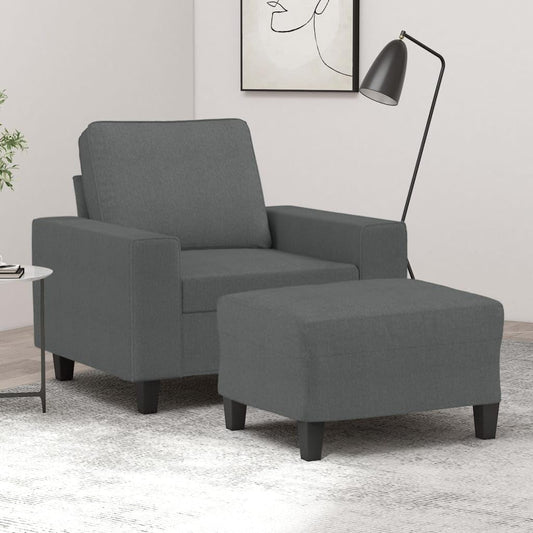 Fauteuil met kruk donkergrijs 60 cm stof beklede stoel relaxstoel comfortabel ontspannen modern design robuust frame