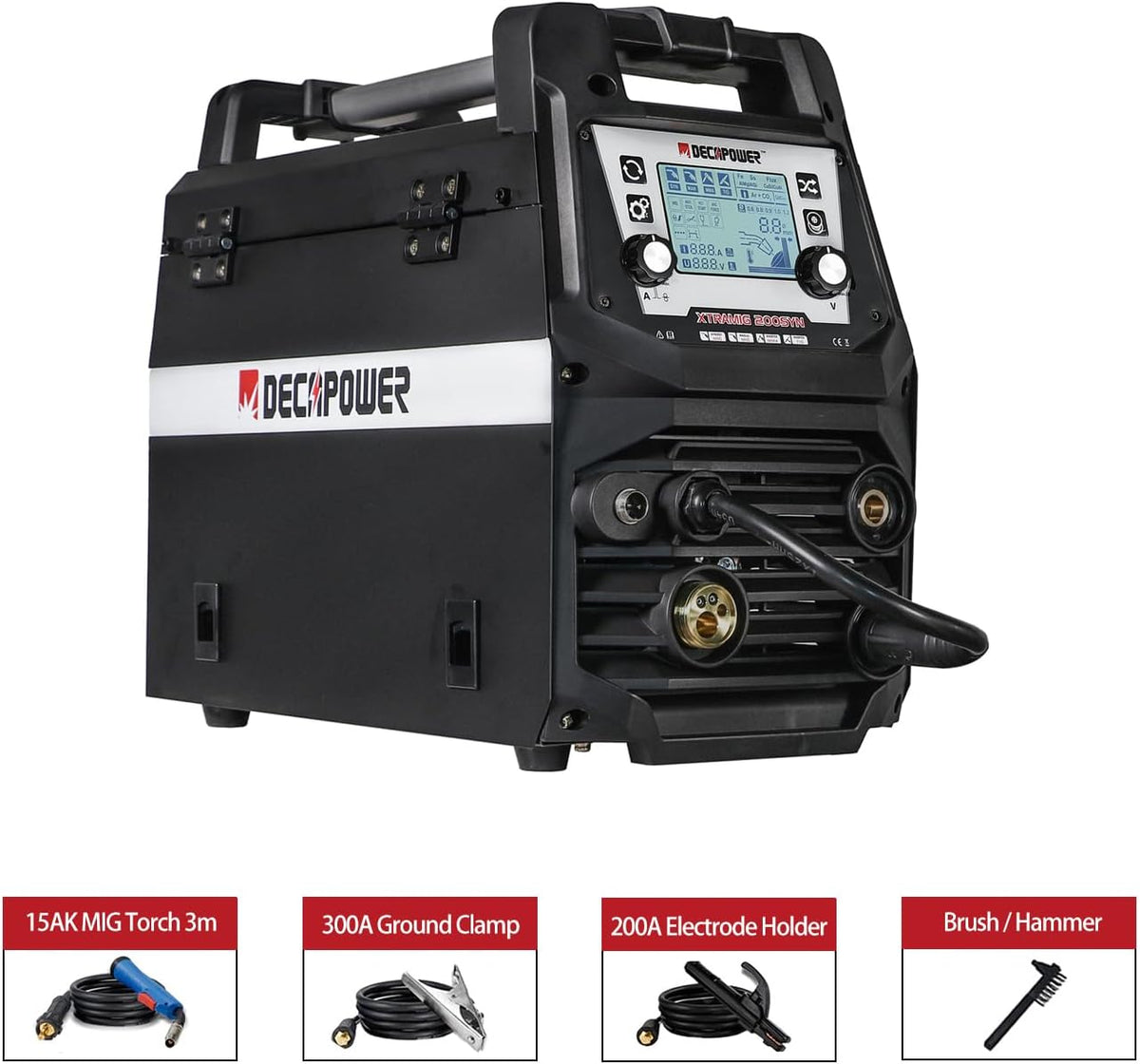 Decapower Synergic Lasapparaat MIG MAG MMA/Stick Lift DC TIG Flux 4 in 1 Gas zonder gas 200A IGBT inverter Lasapparaat met lcd-scherm