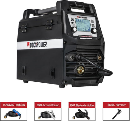 Decapower Synergic Lasapparaat MIG MAG MMA/Stick Lift DC TIG Flux 4 in 1 Gas zonder gas 200A IGBT inverter Lasapparaat met lcd-scherm