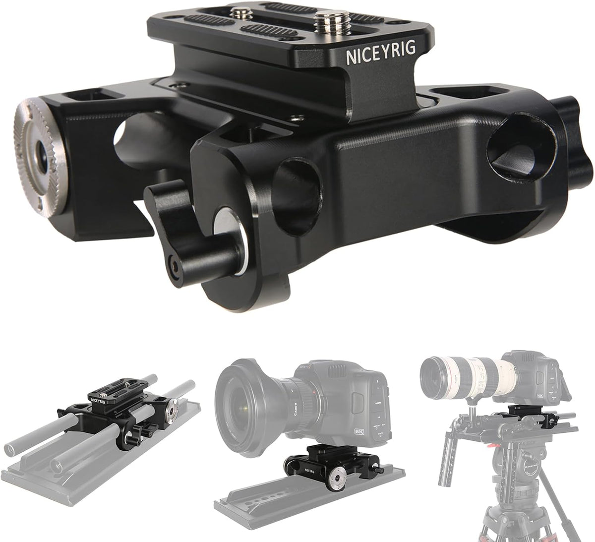 Multifunctionele camera-basisplaat met 15 mm stangrailklem, NICEYRIG universele camera-grondplaat met 2 Arri standaardversnellingen en 15 mm railbevestiging voor DSLR-installatiesysteem-513