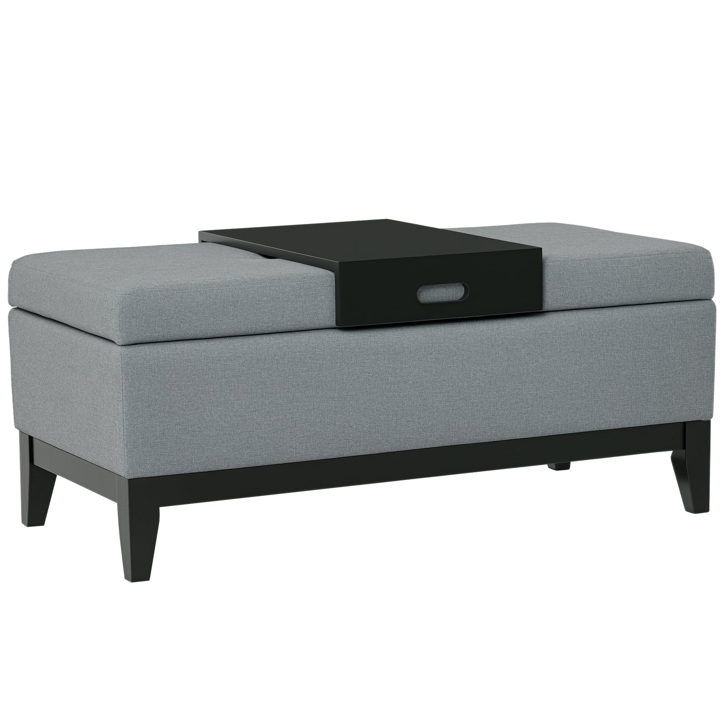 Opbergbank – Opbergbank – Sitzbank – Opbergkist – Linnenbank – Donkergrijs – Afneembaar Dienblad – Houten Pootjes 107x50x44 cm