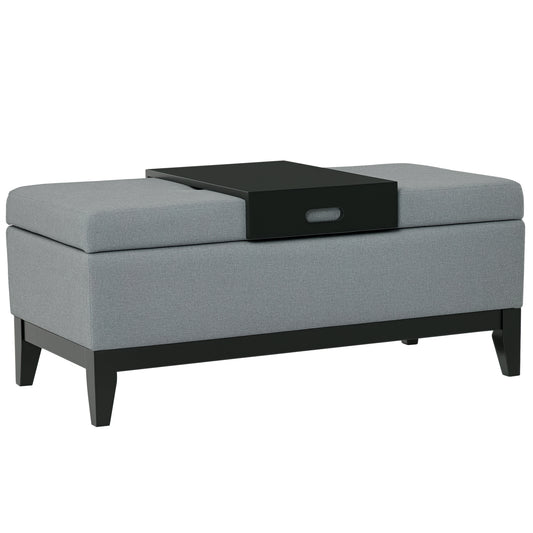 Opbergbank – Opbergbank – Sitzbank – Opbergkist – Linnenbank – Donkergrijs – Afneembaar Dienblad – Houten Pootjes 107x50x44 cm