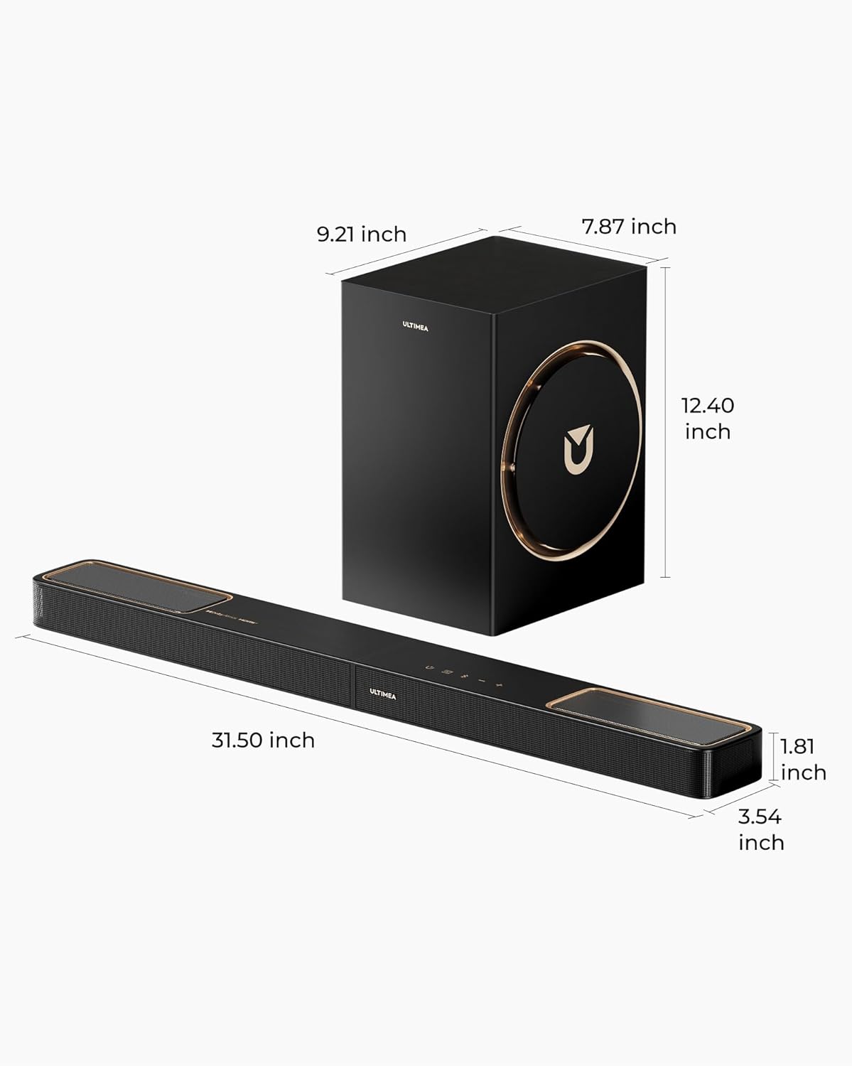 ULTIMEA 3.1.2ch soundbar voor tv-apparaten met Dolby Atmos, soundbar met subwoofer voor thuisbioscoop, surround soundsysteem voor televisies met 6,5 inch subwoofer, HDMI eARC, BT 5.4, Skywave F30 Boom
