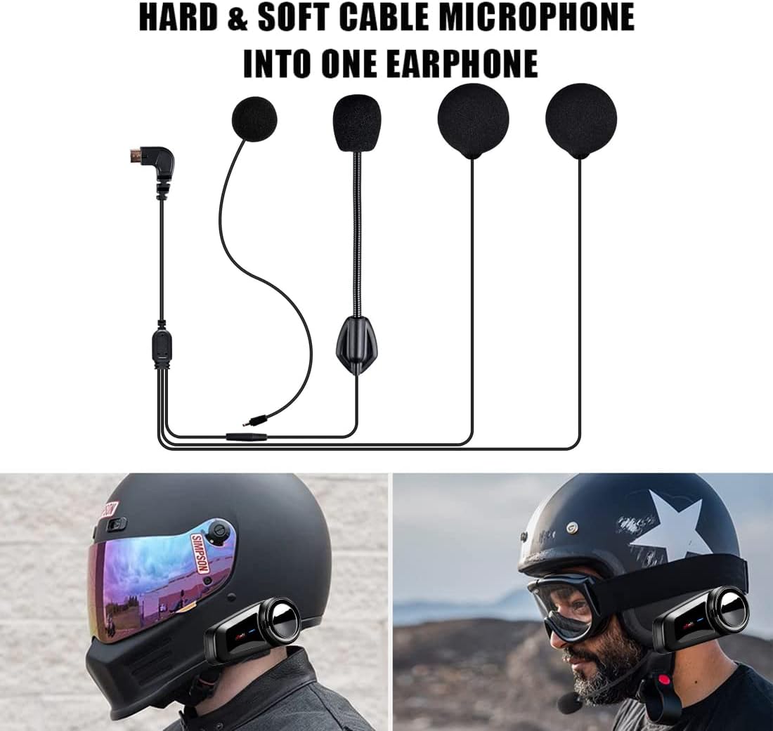 QSPORTPEAK Motorhelm Bluetooth Headset Communicatiesystemen Kit, 2 stks M2 1000M 6 Rijders Helm Bluetooth Intercom met Ruisonderdrukking, BT5.0/FM Radio/Siri/Universele koppeling/Waterdicht