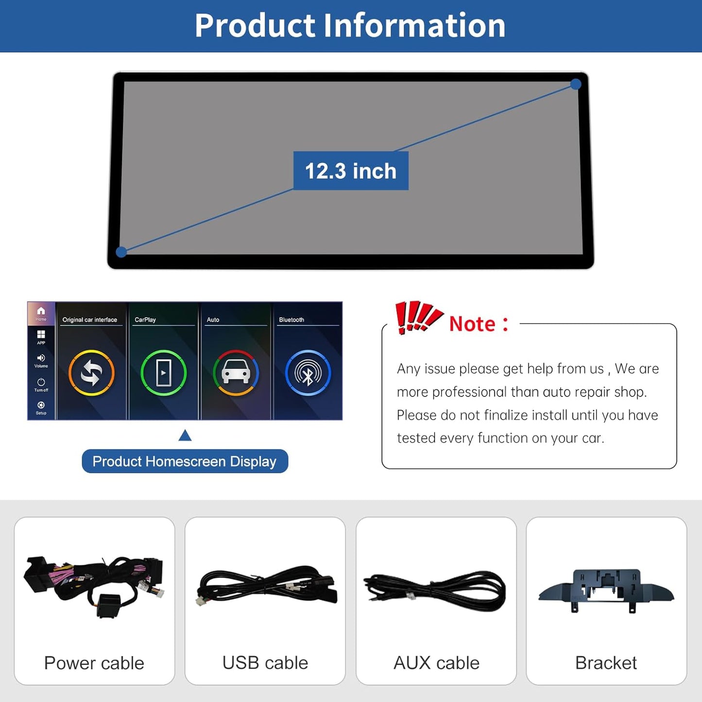 12,3 Inch Autoradio Touchscreen – Multimedia Scherm – Navigatiescherm – Infotainmentsysteem – Auto Display – Draadloze CarPlay – Android Auto – Plug & Play Installatie – HD Resolutie 1920x720