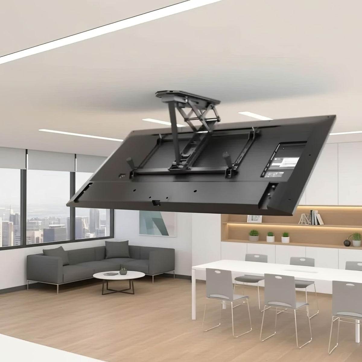 Maclean Elektrische TV-Plafondbeugel 32-70" voor plafond & schuine daken | Traploos kantelbaar tot 75° | Afstandsbediening | Max. 35 kg | VESA 600x400 (Plafondbeugel)