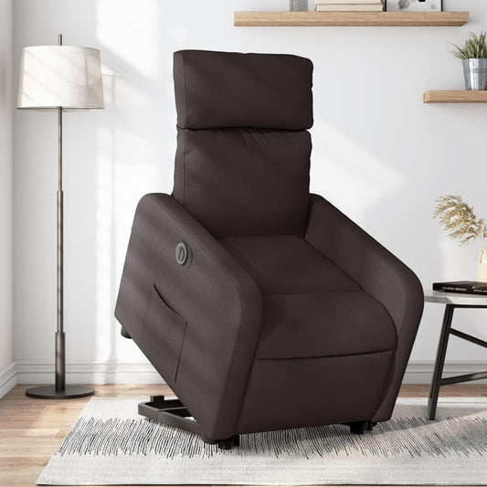 Relaxstoel Elektrisch – Relaxfauteuil – Sta-op Stoel – TV Stoel – Ligstoel – Donkerbruin Stof – Elektrische Opstahulp – Verstelbare Ligfunctie 135°