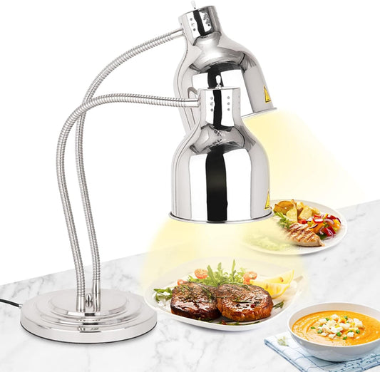 YJINGRUI Vrijstaande voedselverwarmingslamp, 2 x 250 W, zilver, buffet, levensmiddelen, verwarming, lamp met slang, rekbaar tot 70 cm, voor buffet, keuken, restaurant (dubbele lampen)