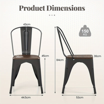 Eetkamerstoelen – Keukenstoelen – Stapelbare Stoelen – Metalen Stoelen – Houten Zitvlak – Set Van 4 – Afneembare Rugleuning – Ruimtebesparend Design – Bruin