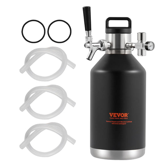 VEVOR Beer Growler Tap System, 120 oz 4L Mini Fat, 304 Roestvrij Staal Onder Druk Bier Growler, Keg Growler met Drukweergave, CO2 Regulator Kraan, Lekvrije Ring Voor Tocht, Homebrew, Craft Bier