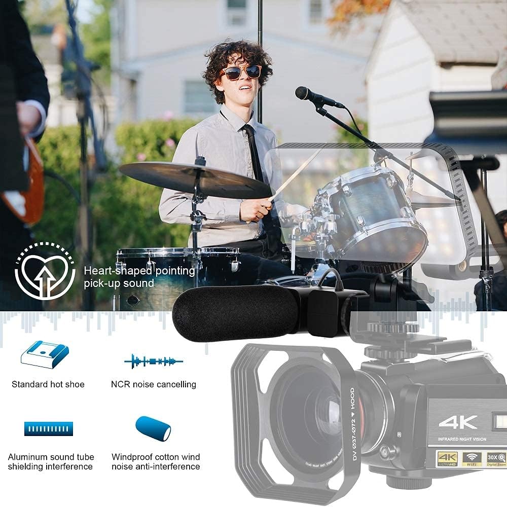 Camcorder 4K-Videocamera – Videocamera – Vlogcamera – HD-Camcorder – 4K-Camera – IR-Nachtzicht – WiFi-Bediening Met Microfoon, LED-Videolamp En Groothoeklens