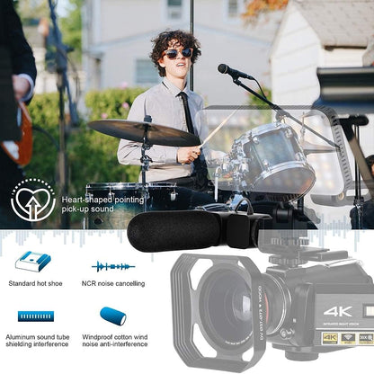 Camcorder 4K-Videocamera – Videocamera – Vlogcamera – HD-Camcorder – 4K-Camera – IR-Nachtzicht – WiFi-Bediening Met Microfoon, LED-Videolamp En Groothoeklens