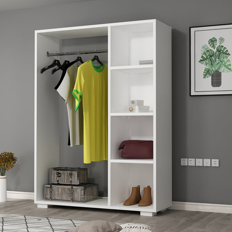 Kledingrek – Kledingstang – Garderoberek – Dressboy – Hangrek – Wit – Metaal – 126x90x30 cm – Vier Planken