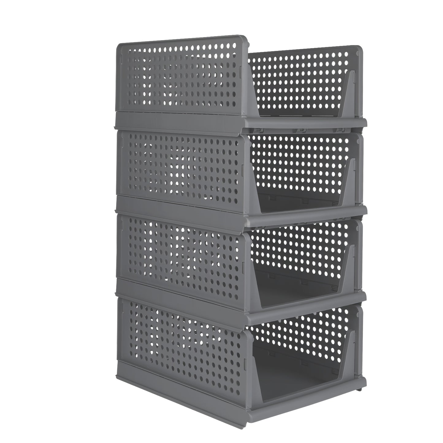 Opbergmanden – Opbergboxen – Opbergbakken – Opbergkisten – Opbergdozen – Stapelbaar en Vouwbaar – Kunststof 33,5x43x18 cm – Set van 4 – Grijs