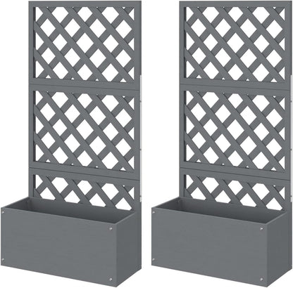 Tidyard WPC 2-Piece Grey Garden Planter with Separate Shoulder Surface Grilled Planter for Outdoor Loft Bed Planter with Grid Flower Box Outdoor 65 x 30 x 135 cm - QUORE