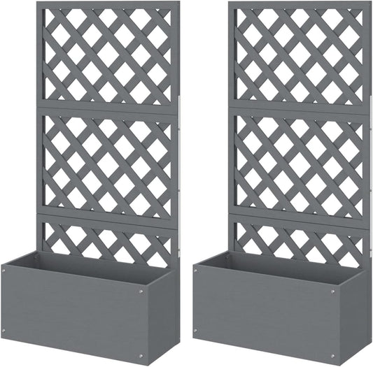 Tidyard WPC 2-Piece Grey Garden Planter with Separate Shoulder Surface Grilled Planter for Outdoor Loft Bed Planter with Grid Flower Box Outdoor 65 x 30 x 135 cm - QUORE