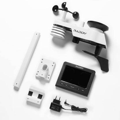 Raddy WF-100C Lite 13-IN-1 Draadloos weerstation voor binnen en buiten met temperatuur, luchtdruk, vochtigheid, anemometer, regenmeter, weersvoorspelling, voor huis, tuin
