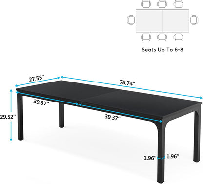 Tribesigns Dining Table for 6 to 8 People, Rectangular Kitchen Table with Sturdy Metal Legs for Living and Dining Room, Industrial Design, 200 x 70 x 75 cm, Black