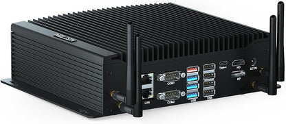 HISTTON Mini PC Zonder Ventilator Core i7-10710U, DDR4 16GB RAM 512GB M.2 SSD, Industriële PC Met 6 RS232 COM, HD+DP+Typ-C Drievoudig Display, 2LAN/8USB/WiFi5/BT4.2, Mini Computer Windows 11 Pro