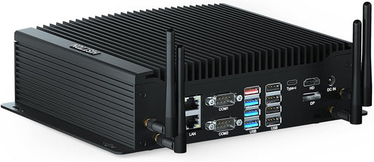 HISTTON Mini PC Zonder Ventilator Core i7-10710U, DDR4 16GB RAM 512GB M.2 SSD, Industriële PC Met 6 RS232 COM, HD+DP+Typ-C Drievoudig Display, 2LAN/8USB/WiFi5/BT4.2, Mini Computer Windows 11 Pro