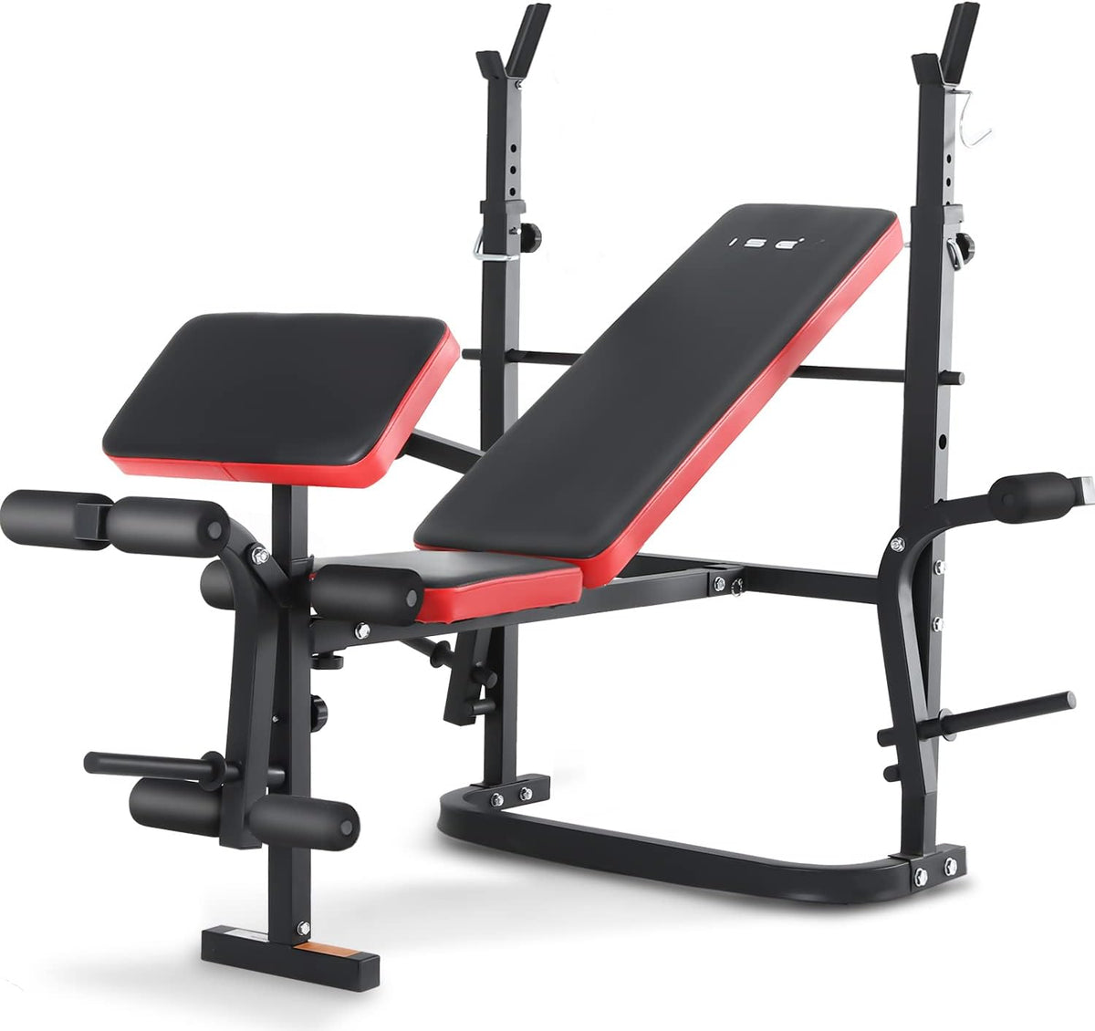 ISE Multifunctionele trainingsbank, halterbank, verstelbaar, inklapbaar, met beencurler, semi-professioneel, huishoudelijk fitnessapparaat voor kniebuigingen, bankdrukken, rompbuiging, belastbaar tot 120 kg - QUORE