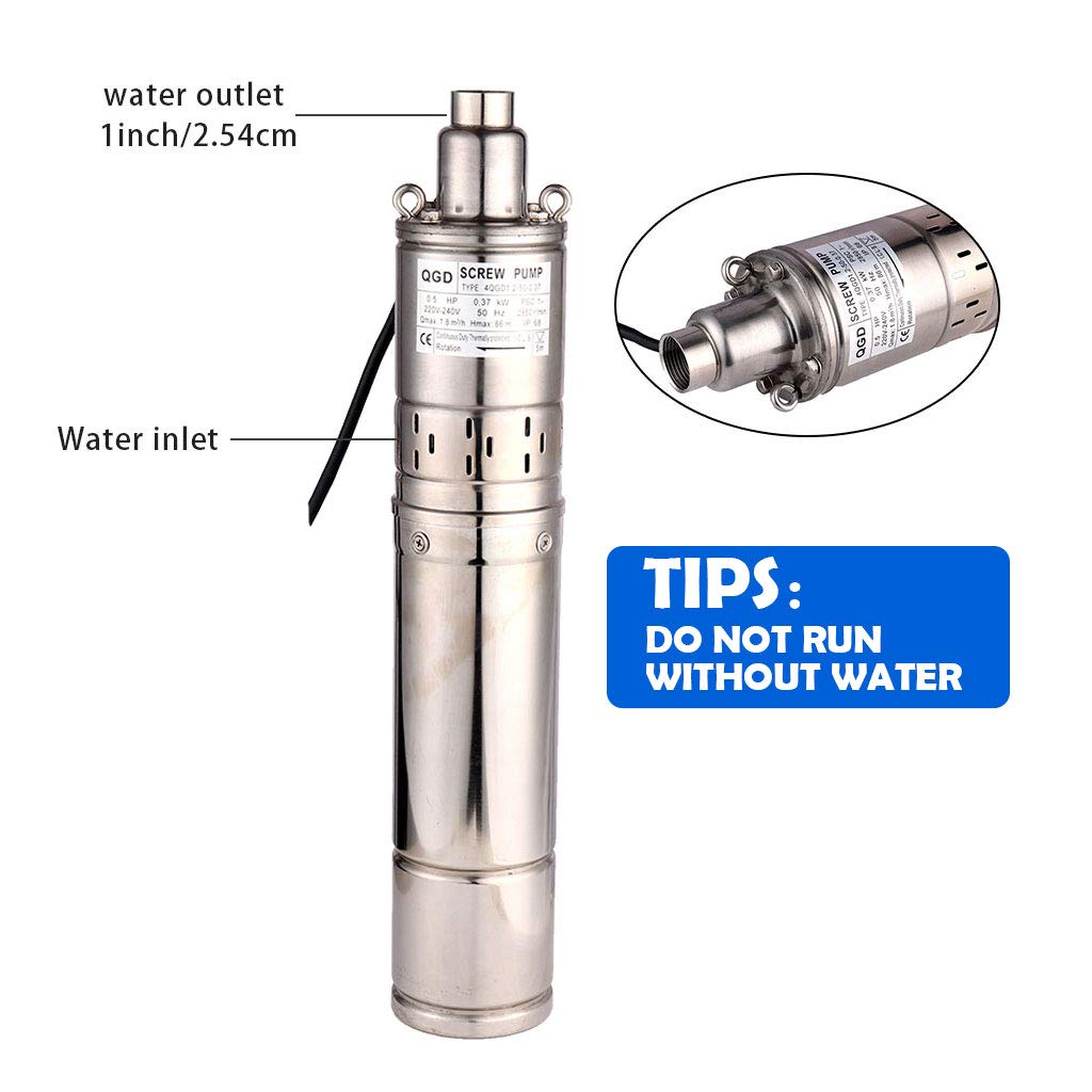 waterpomp 370W 0.5HP dompelpomp diepe putpomp schroefpomp kan worden gebruikt voor 86M putdiepte 1800L / H voor industriële en agrarische irrigatiehuishouden