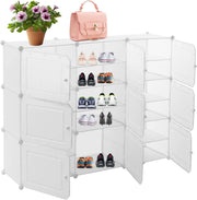 Shoe Cabinet - Shoe Rack - Portable Shoe Rack - 36 Pairs of Shoes - DIY Shelf Organizer - Plastic Shoe Cabinet - with Doors - Entrance - White