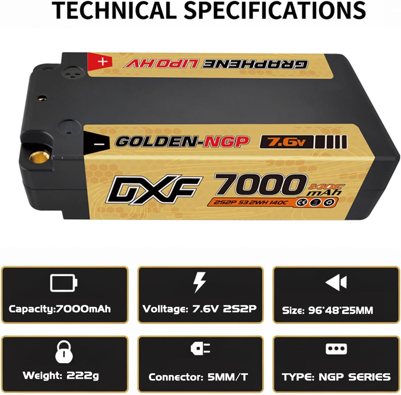 LiPo Accu – RC Batterij – RC Accu – Lithium Polymer Accu – RC Powerpack – 7,6V 7000mAh – 140C Hoge Ontlading – Hardcase Behuizing – 2 Stuks