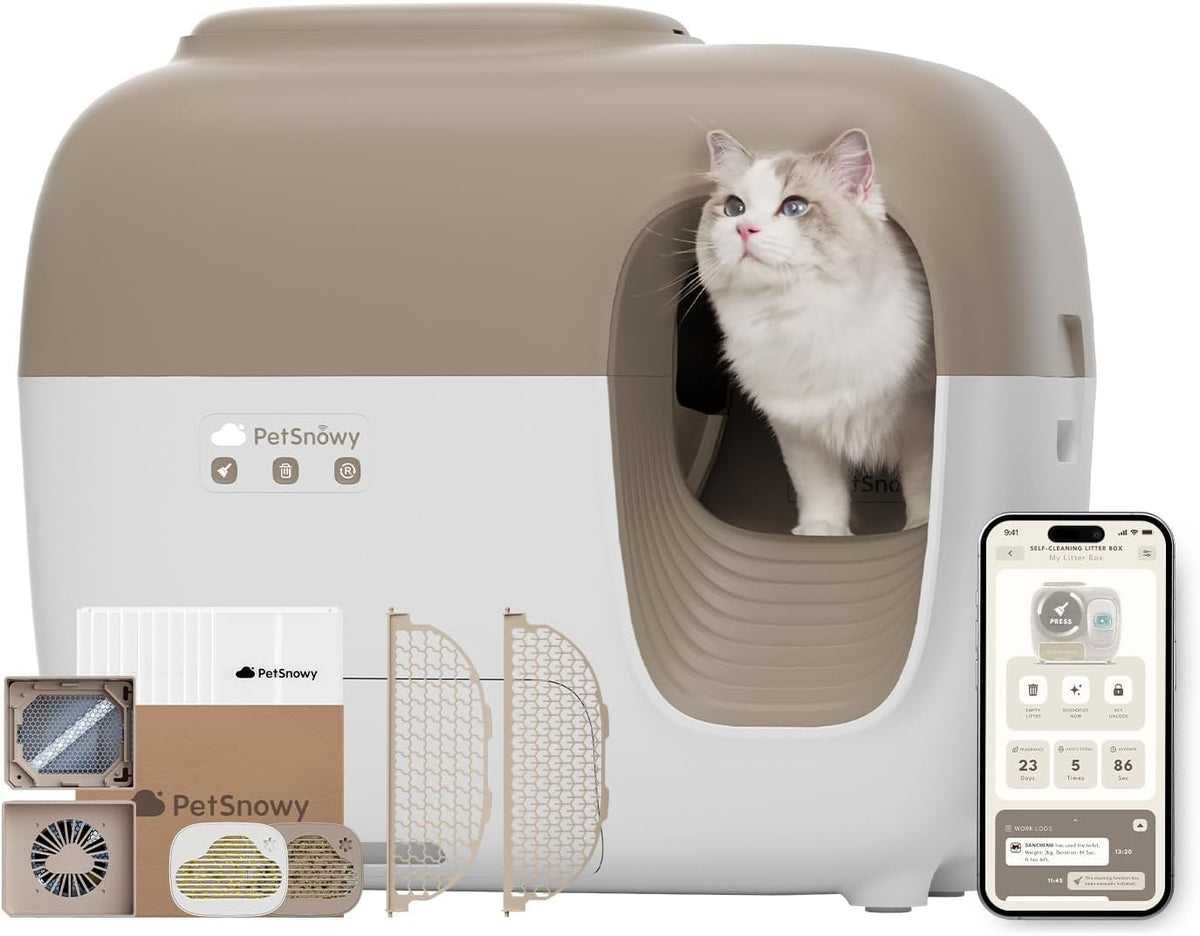 Snow+ Zelfreinigende kattenbak, automatische kattenbak met app-besturing/veiligheidsbescherming, extra grote slimme robotkattenbak, geschikt voor meerdere katten van 1,5-9 kg