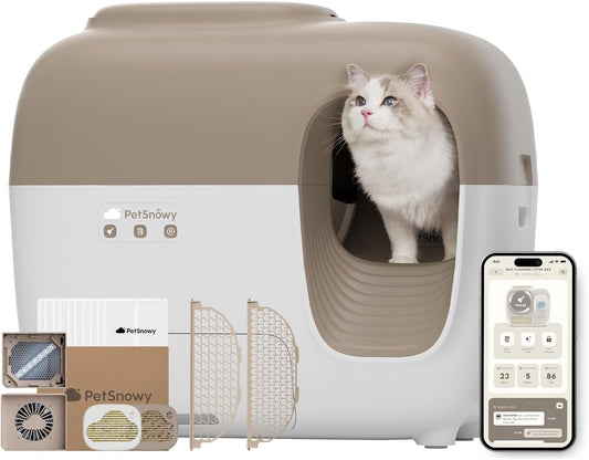 Snow+ Zelfreinigende kattenbak, automatische kattenbak met app-besturing/veiligheidsbescherming, extra grote slimme robotkattenbak, geschikt voor meerdere katten van 1,5-9 kg