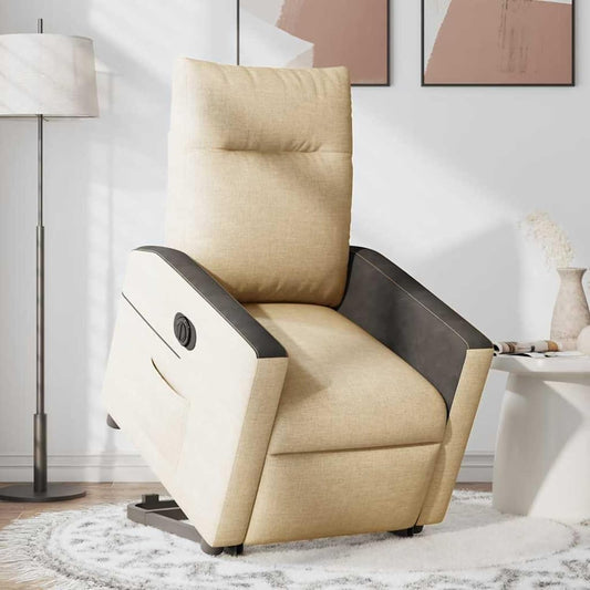 Elektrische Relaxstoel – Relaxfauteuil – Opstahulp Stoel – Televisiezetel – Leesstoel – Crème Stof – Verstelbare Rugleuning – Elektrische Opstahulp