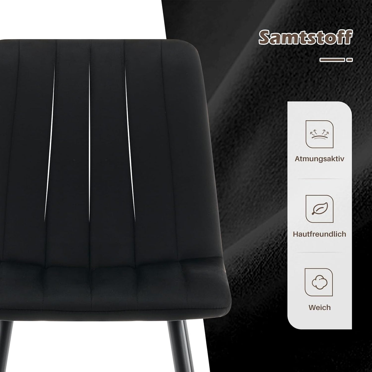 TUKAILAi Dining Chairs Set of 2 black velvet upholstered seat kitchen counter chairs with high back and metal legs, lounge reception chairs for home living room dining bedroom office - QUORE