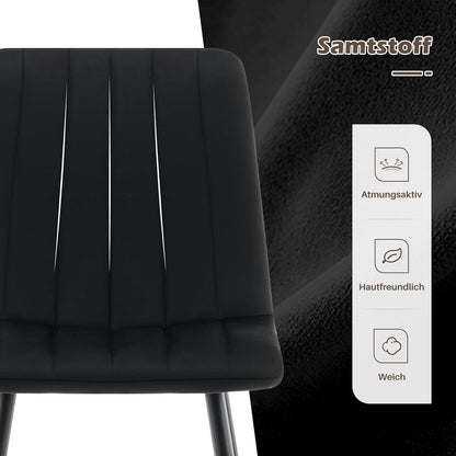 TUKAILAi Dining Chairs Set of 2 black velvet upholstered seat kitchen counter chairs with high back and metal legs, lounge reception chairs for home living room dining bedroom office - QUORE