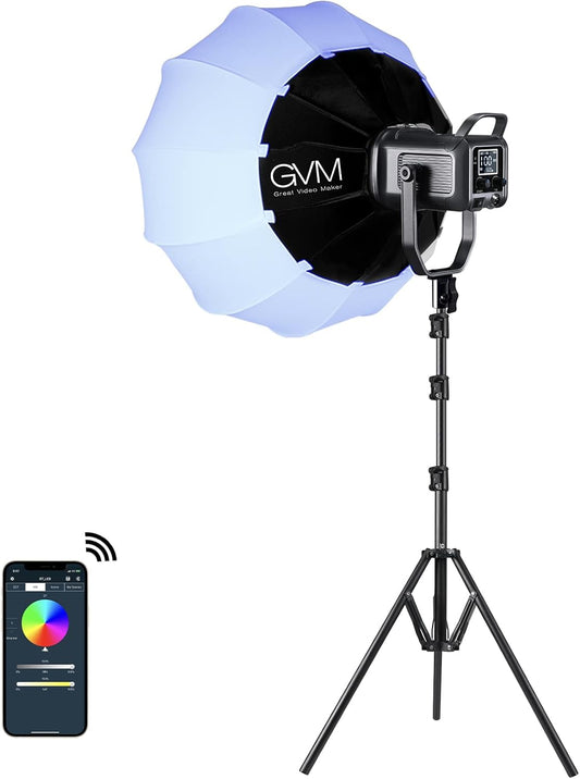 GVM 150W RGB videolamp met softbox, 2700K~7500K fotografie continu licht, LED videoverlichting met 8 lichtscènes, Bowens LED studiolamp voor YouTube streaming, studiofotografieverlichting