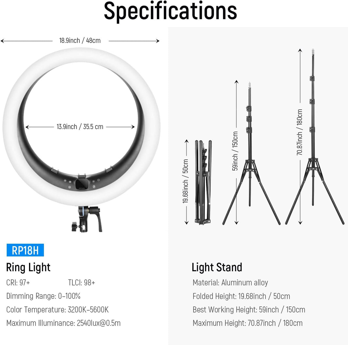 Ringlamp – Led Ringlamp – Videolamp – Selfielamp – Studiolamp – 19 Inch Met Statief En 3 Telefoonhouders – 2,4G Afstandsbediening En 1% Traploos Dimbaar